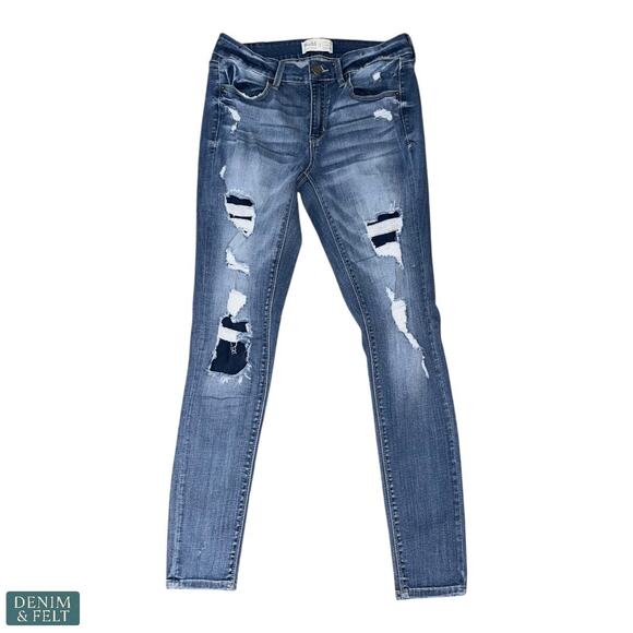 Mudd Low Rise Distressed Ankle Jeggings Women’s Size 9 Blue Stretch Skinny Jeans - Picture 1 of 8